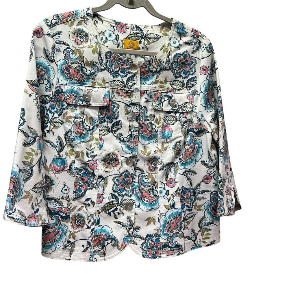 Ruby Rd Women's Petite Paisley Jacket Size 14P Multicolor 3/4 Sleeve